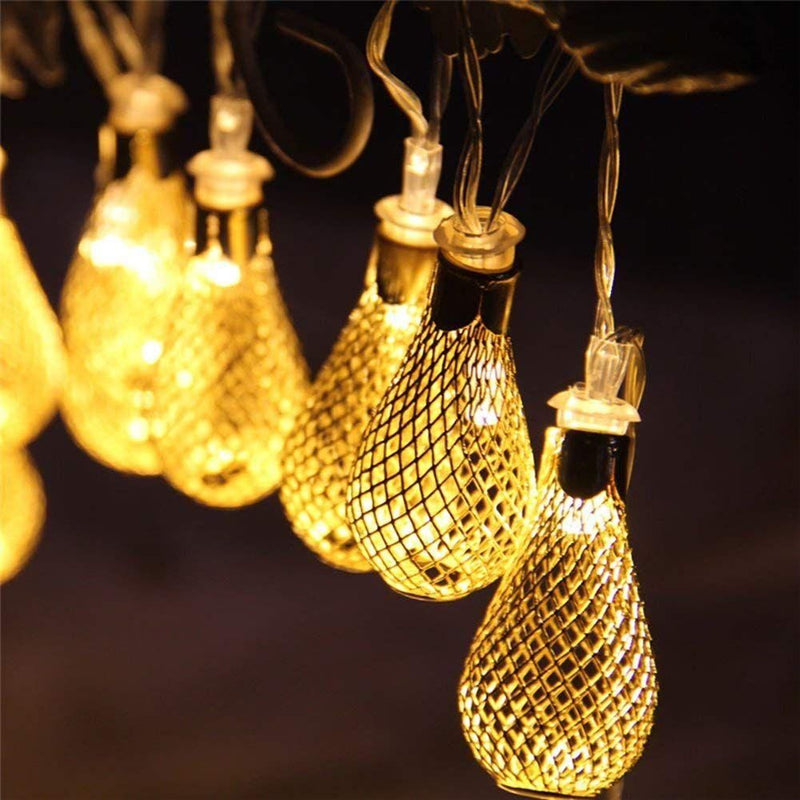 16 Led Golden Metal Rain Drop Copper String Fairy Light for Decoration - Warm White