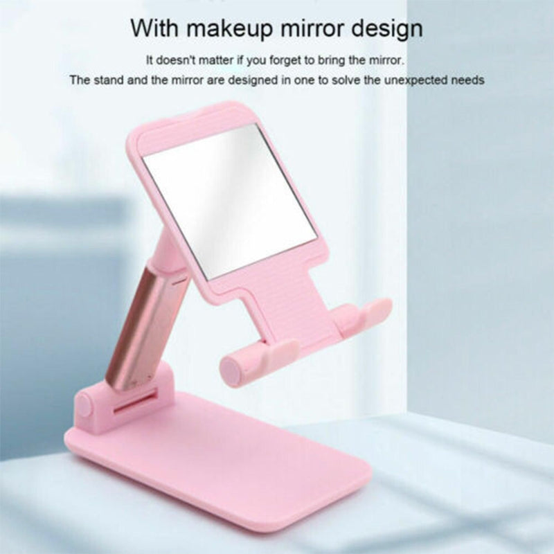 Arsha lifestyle Desktop Cell Phone Stand Phone Holder with mirror Full 3-Way Adjustable Phone Stand for Desk Height + Angles Perfect As Desk Organizers and Accessories