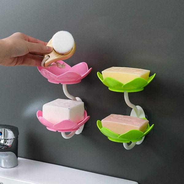 Double Layer Flower Self Draining Soap Dish Holder