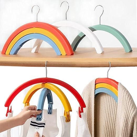 Rainbow Cloth Hangers Rotating Three-Layer Clothes Hangers with Clips