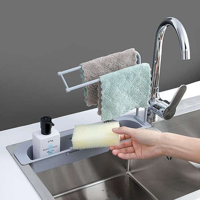 Kitchen sink extendable sponge rack