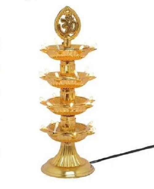 4 Layer Electric Gold LED Plastic Diya Light For Diwali Temple Decoration (Height: 12 inch)