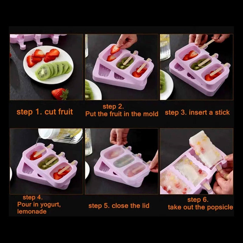 Silicone Popsicle Molds 4 Cavities with Lids
