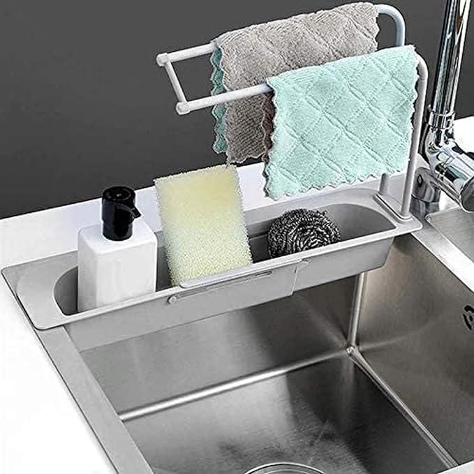 Kitchen sink extendable sponge rack